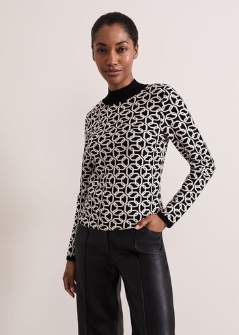 Phase Eight Callie Chain Jacquard Fitted Knitwear Black/White USA | 7532941-GB